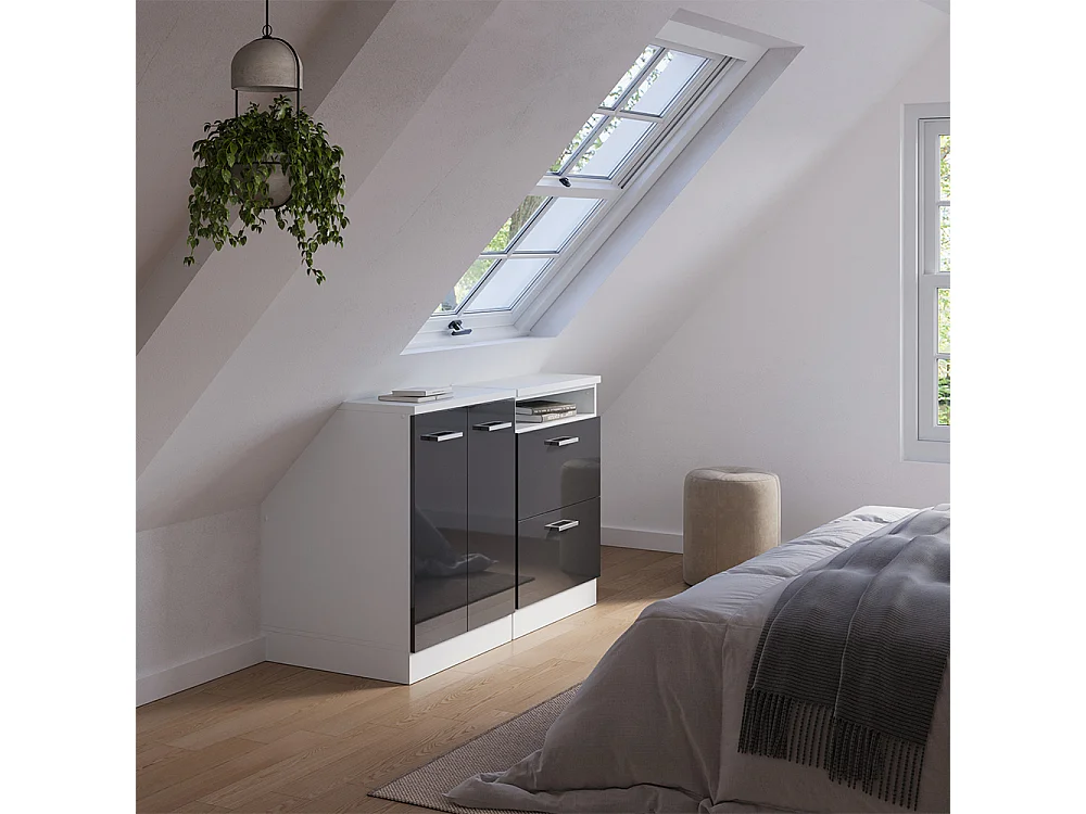 Ensembles de meuble de rangement sous pente anthracite haute brillance 120x60x81.6 rion