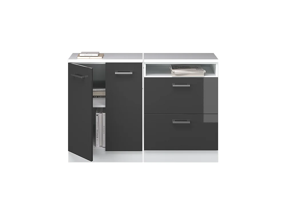 Ensembles de meuble de rangement sous pente anthracite haute brillance 120x60x81.6 rion