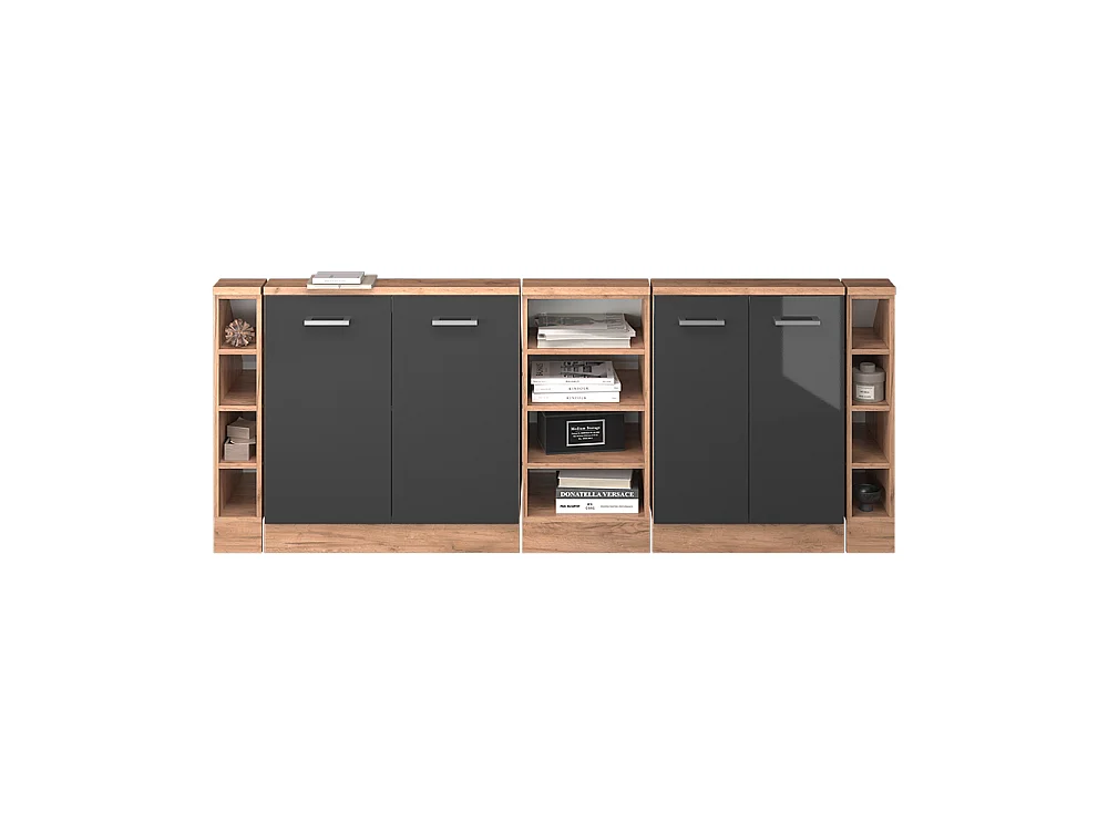 Dachschrägenschrank-Set anthrazit hochglanz/goldkraft eiche 210x46x81.6 rion