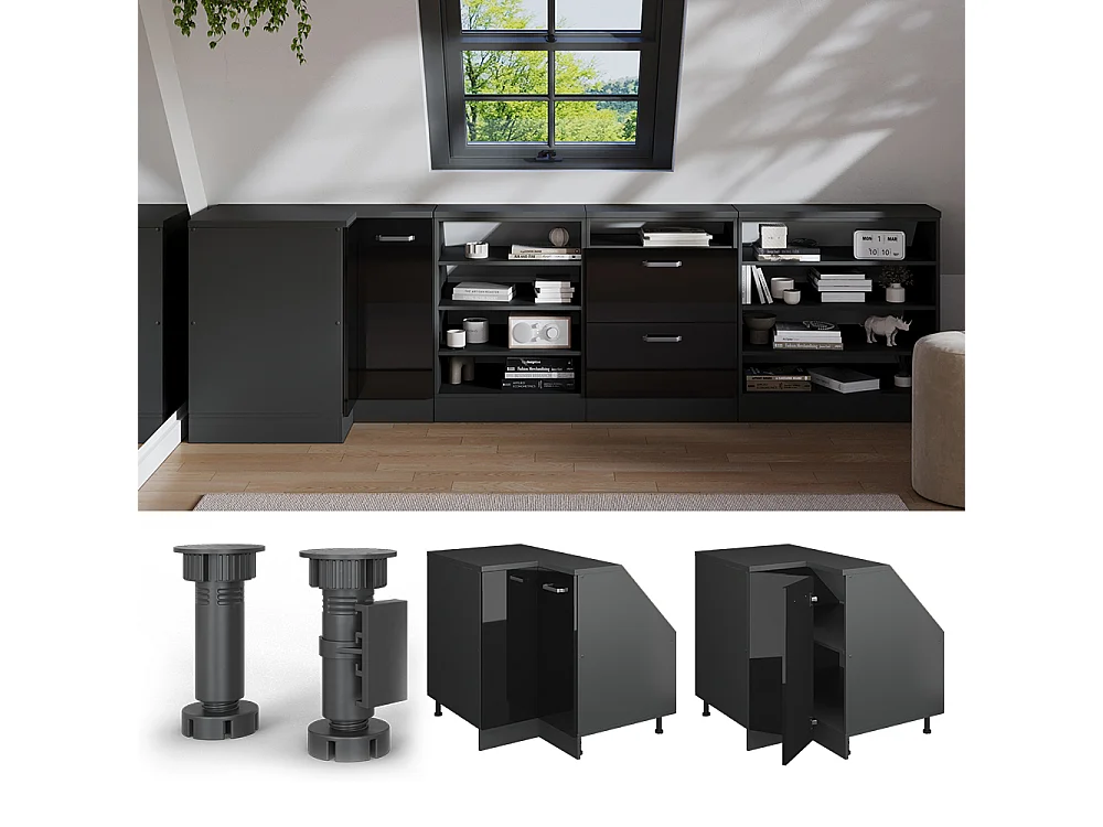 Dachschrägenschrank Eckschrank schwarz hochglanz 75.6x60x81.6 rion