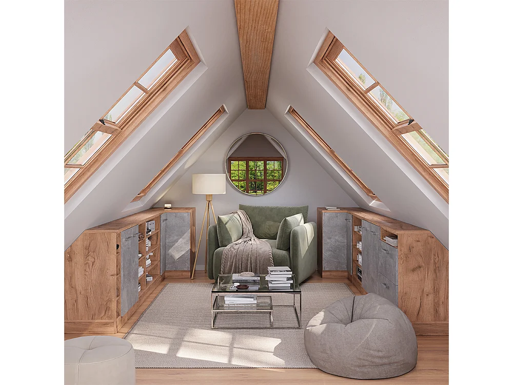 Meuble de rangement sous pente Armoire dangle béton 75.6x60x81.6 rion