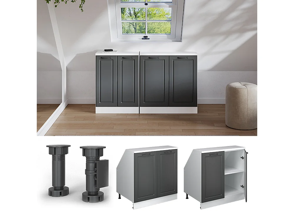 Meuble de rangement sous pente anthracite campagne 80x60x81.6 rion