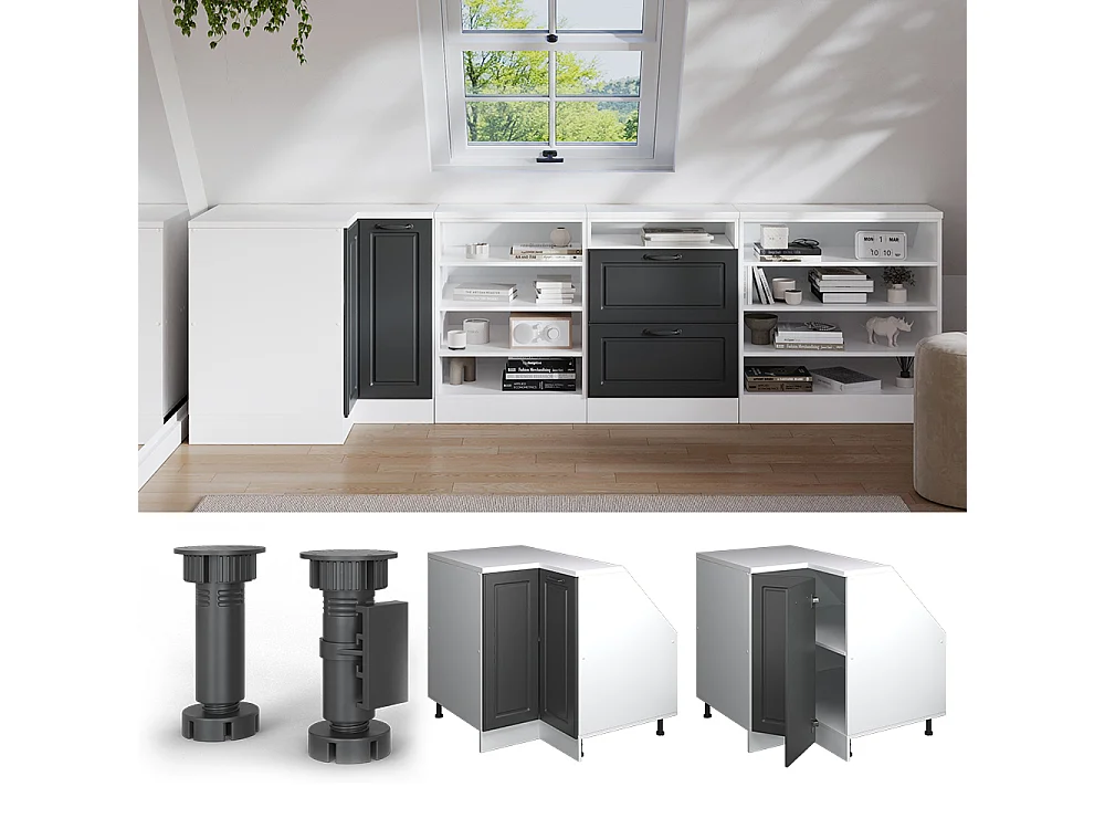 Meuble de rangement sous pente Armoire dangle anthracite campagne 75.6x60x81.6 rion