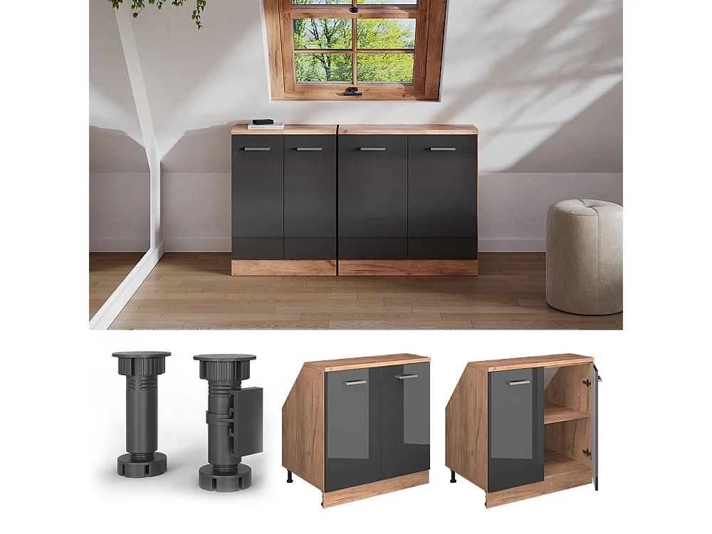 Dachschrägenschrank anthrazit hochglanz 80x60x81.6 rion