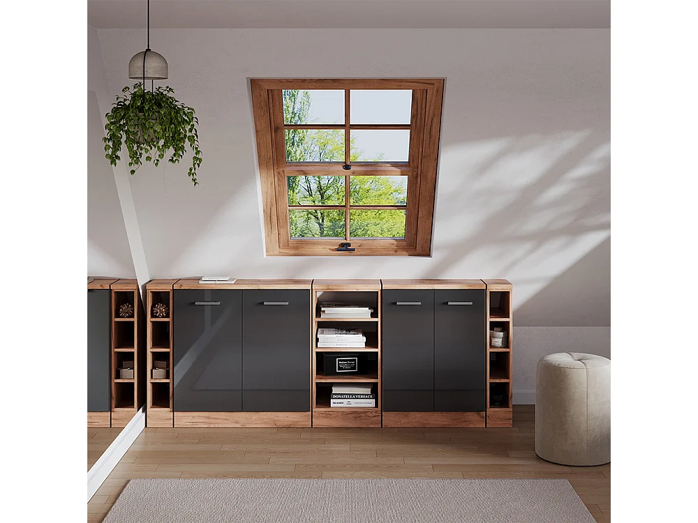 Dachschrägenschrank-Set anthrazit hochglanz 210x60x81.6 rion