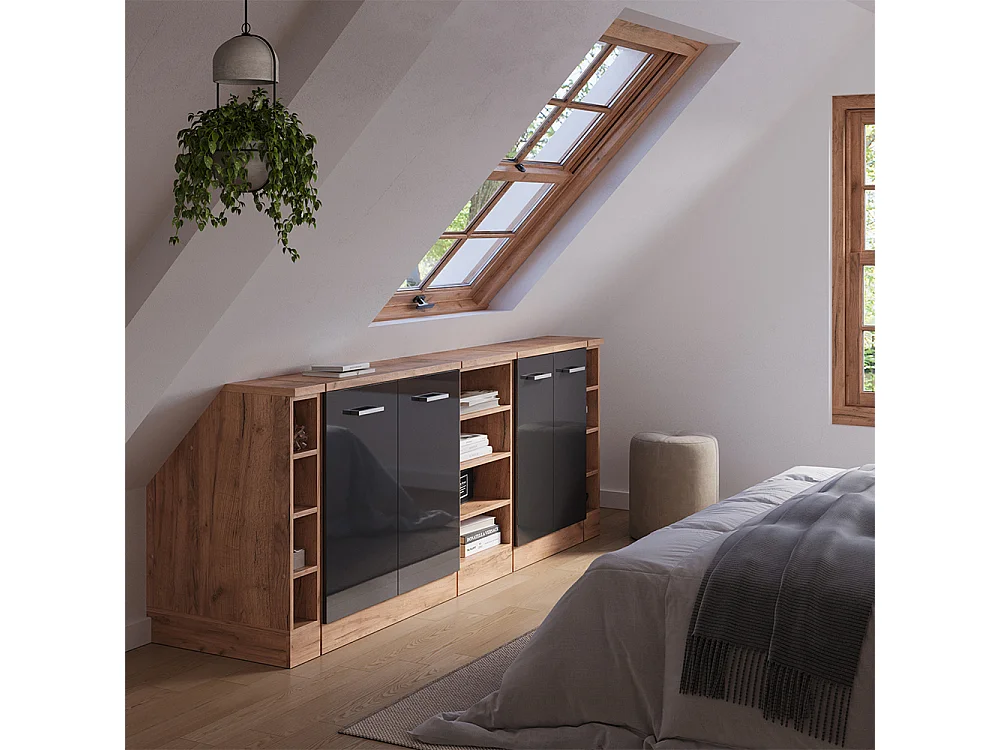 Dachschrägenschrank-Set anthrazit hochglanz 210x60x81.6 rion