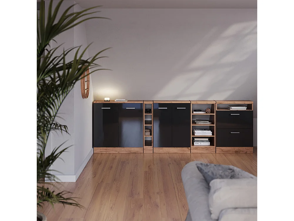 Dachschrägenschrank-Set anthrazit hochglanz 210x60x81.6 rion