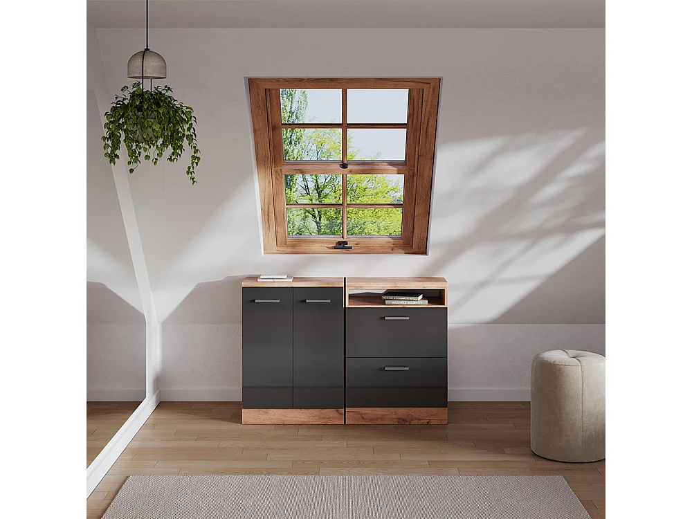 Ensembles de meuble de rangement sous pente anthracite haute brillance 120x60x81.6 rion