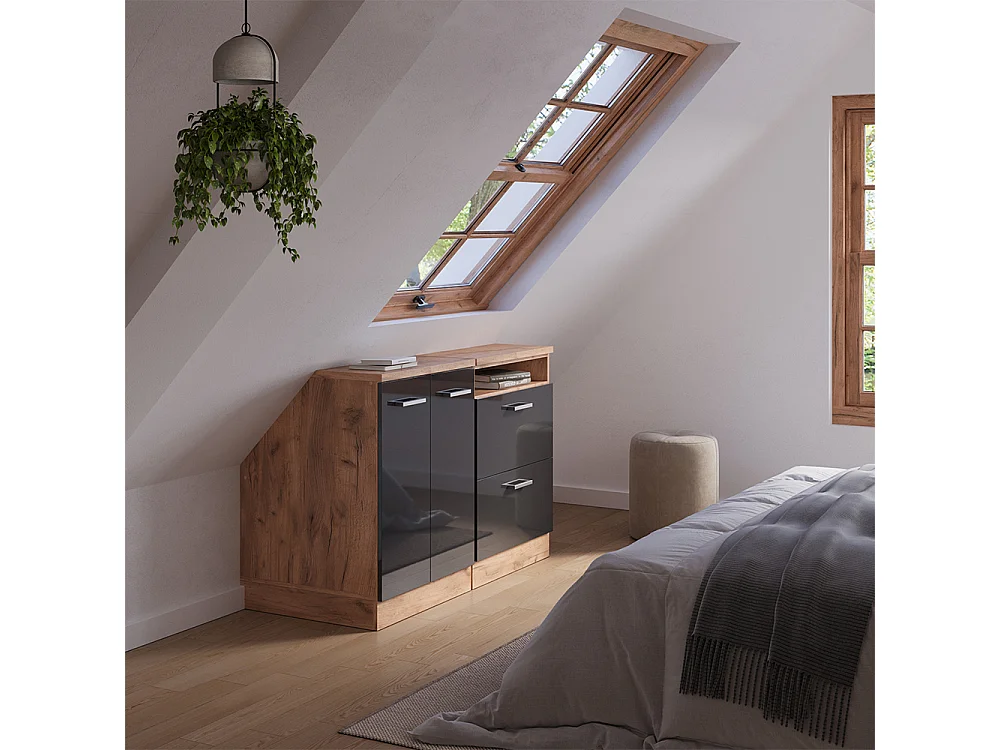 Ensembles de meuble de rangement sous pente anthracite haute brillance 120x60x81.6 rion