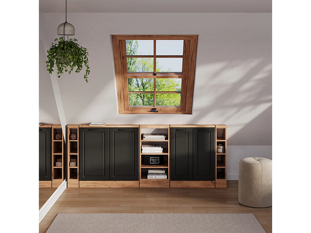Ensembles de meuble de rangement sous pente anthracite campagne/chêne doré 210x46x81.6 rion