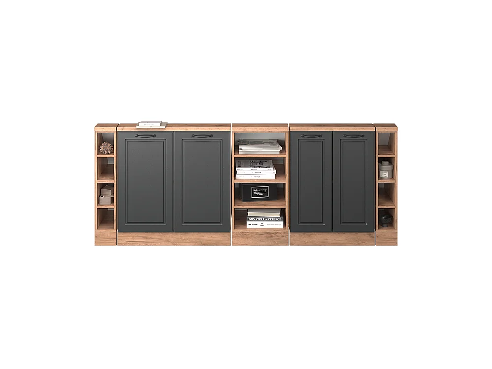 Ensembles de meuble de rangement sous pente anthracite campagne/chêne doré 210x46x81.6 rion