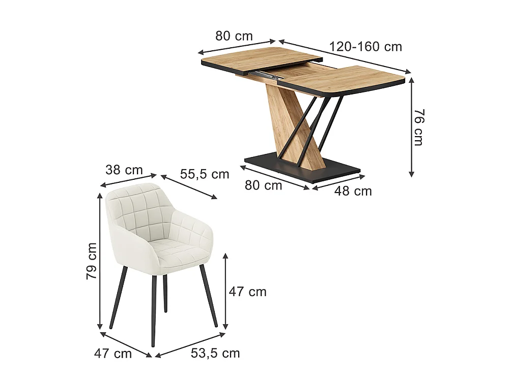 Dining table set goldkraft oak 120x80x77.4 fenaro