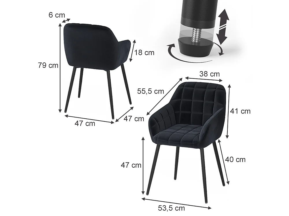 Dining room chair black 53.5x55.5x79 relio