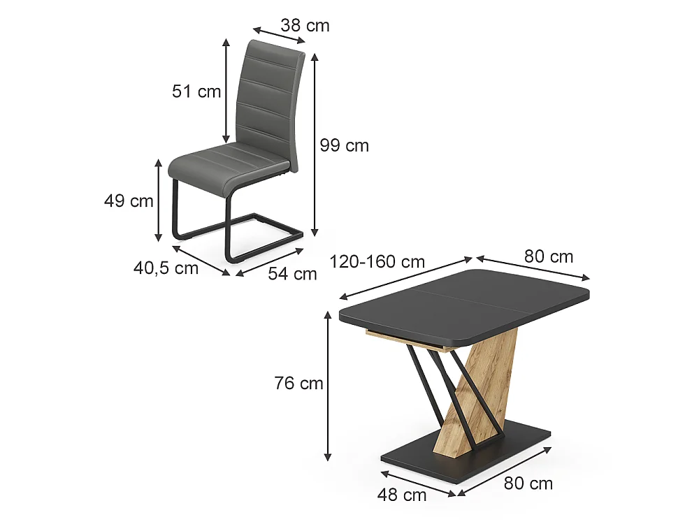 Eettafel set zwart/goudkleurig eiken 120x80x76 fenaro