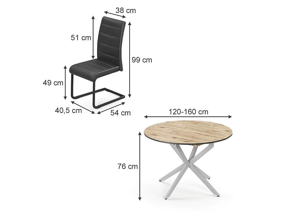 Dining table set rustic oak/grey 120x120x76.5 loyd