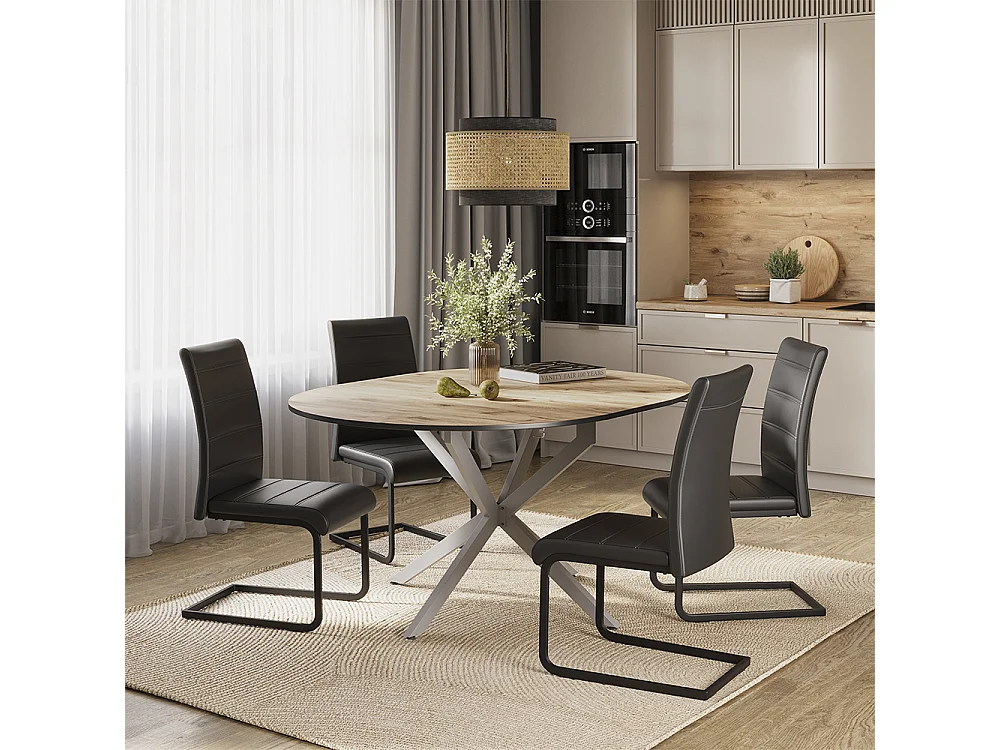 Dining table set rustic oak/grey 120x120x76.5 loyd