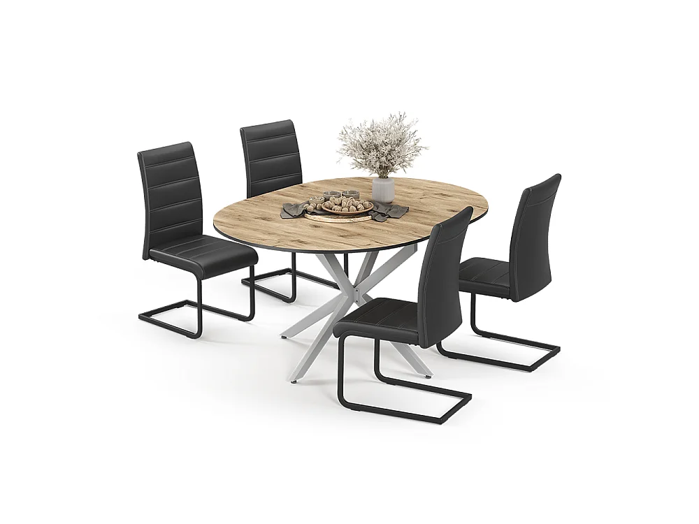 Dining table set rustic oak/grey 120x120x76.5 loyd