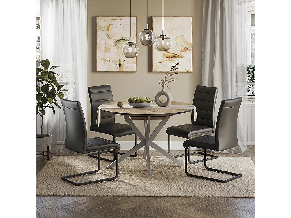 Dining table set rustic oak/grey 120x120x76.5 loyd
