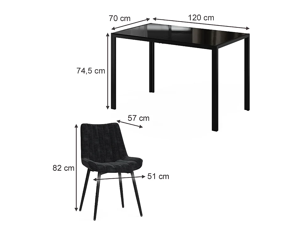 Dining table set black 120x70x74.5 grand