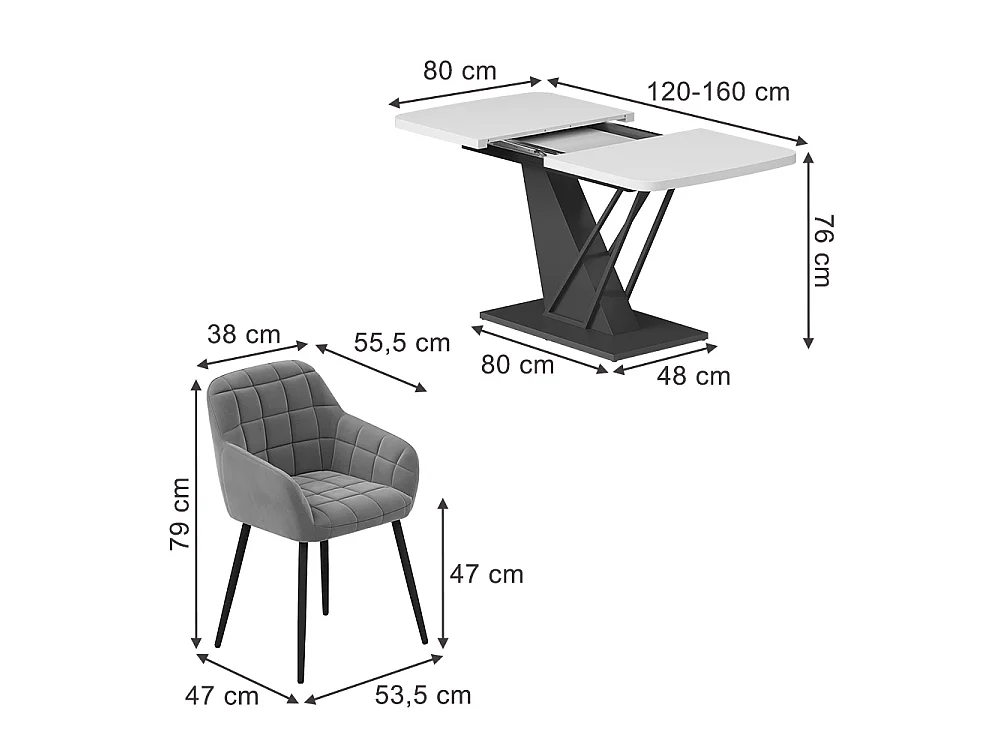 Dining table set white/black 120x80x77.4 fenaro