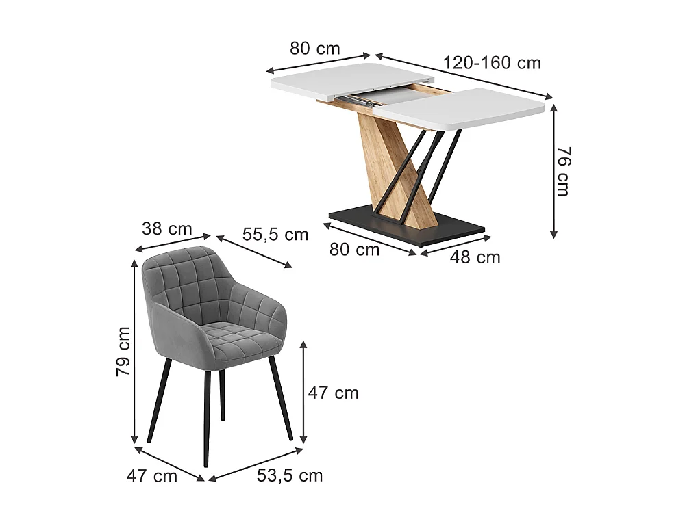 Dining table set white/goldkraft oak 120x80x77.4 fenaro