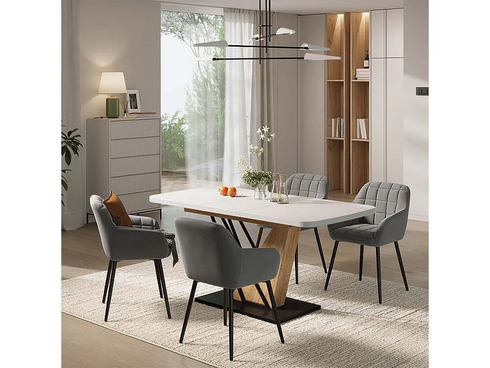 Dining table set white/goldkraft oak 120x80x77.4 fenaro