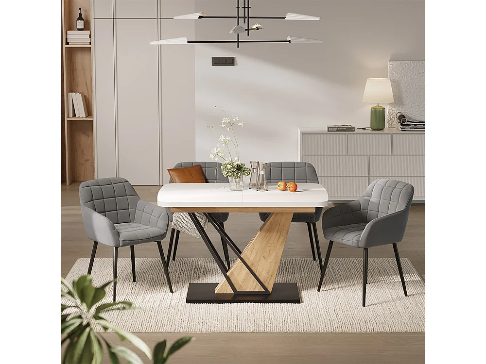 Dining table set white/goldkraft oak 120x80x77.4 fenaro