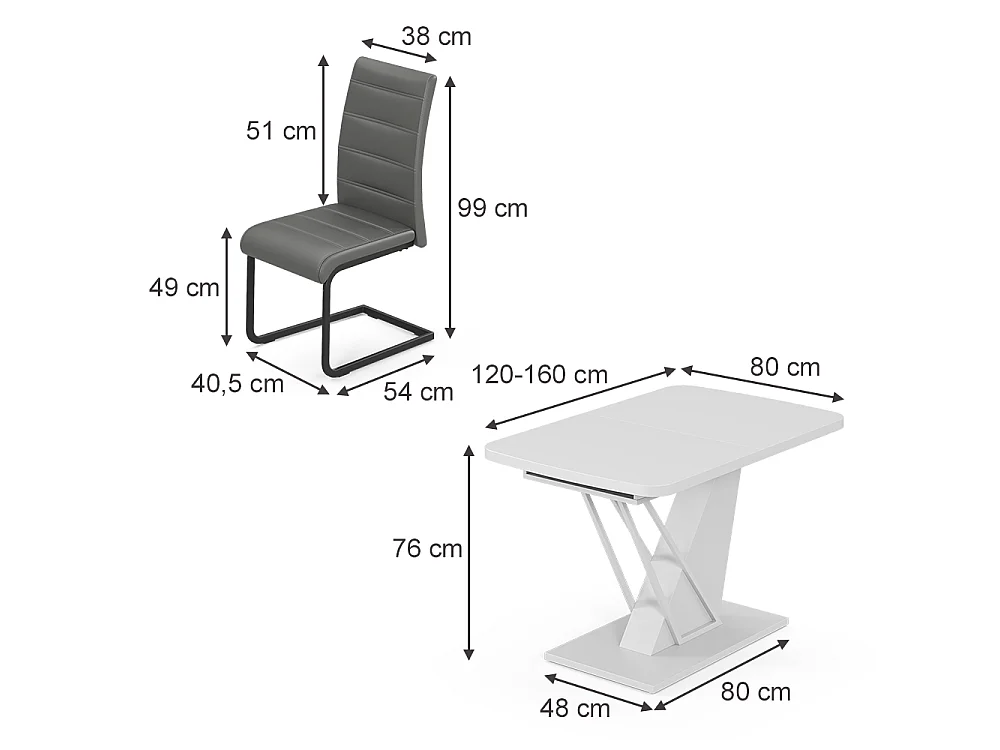 Dining table set white 120x80x76 fenaro
