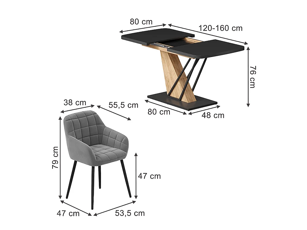 Eettafel set zwart/goudkleurig eiken 120x80x77.4 fenaro