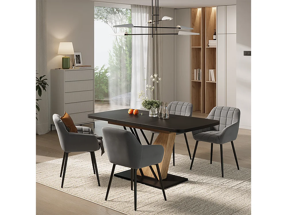 Eettafel set zwart/goudkleurig eiken 120x80x77.4 fenaro