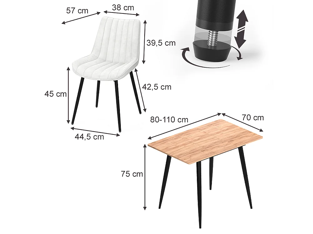 Dining table set goldkraft oak/black 110x70x75 beaver