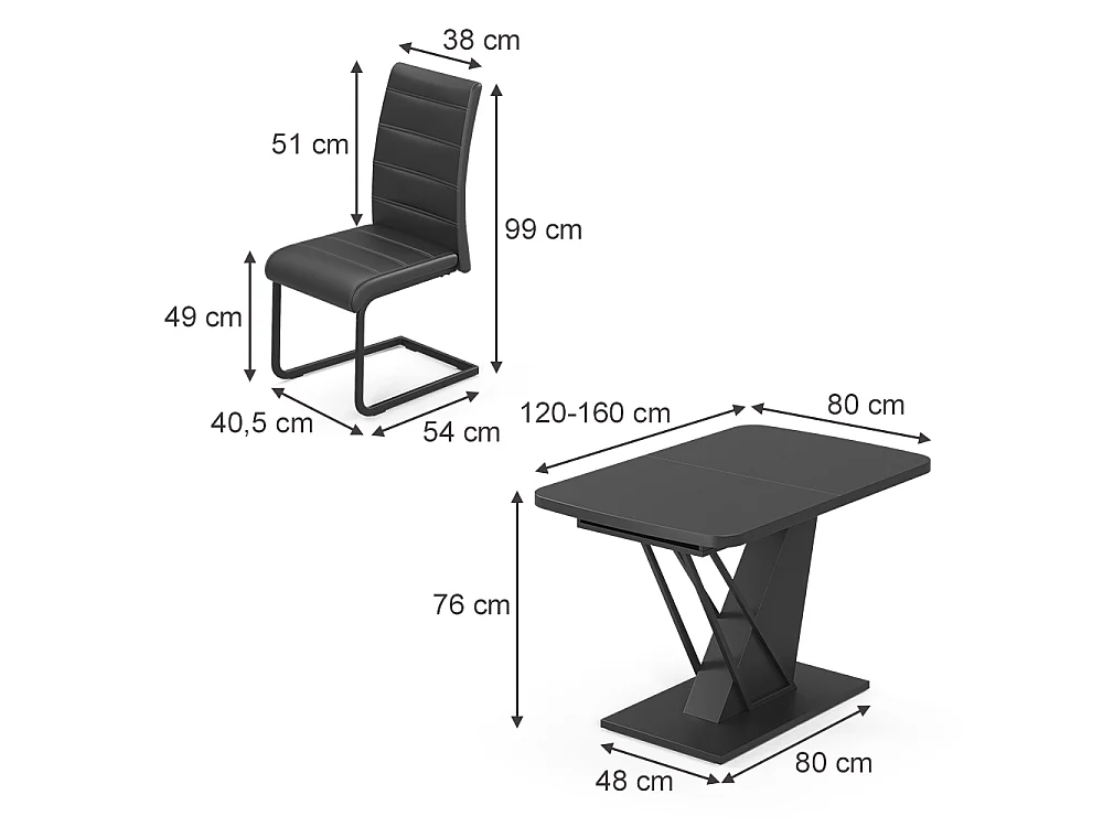 Dining table set black 120x80x76 fenaro