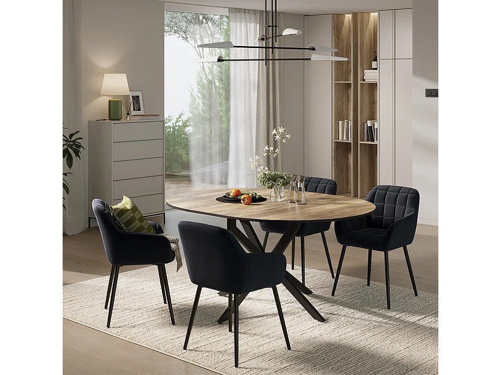 Dining table set rustic oak/black 120x120x76.5 loyd