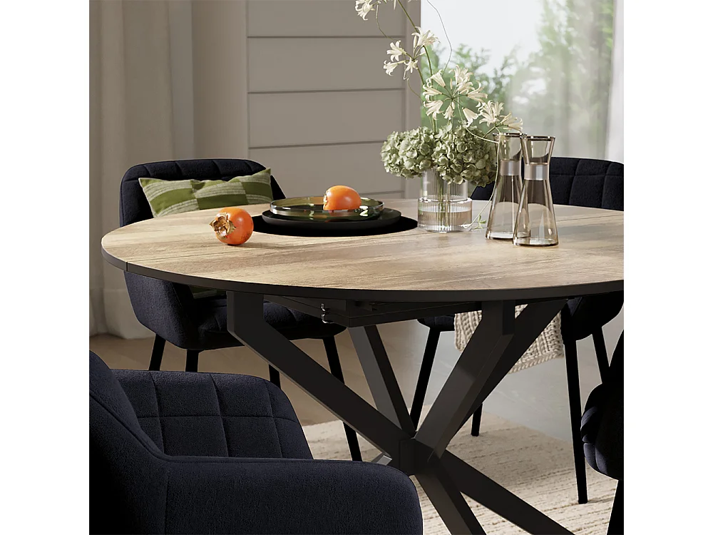 Dining table set rustic oak/black 120x120x76.5 loyd
