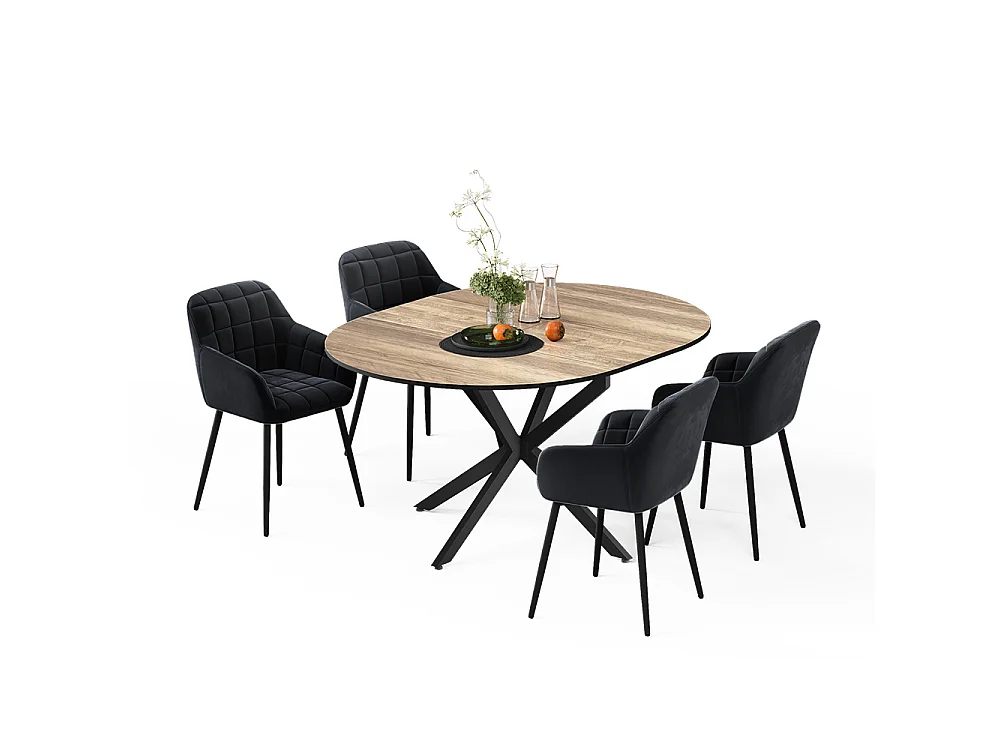 Dining table set rustic oak/black 120x120x76.5 loyd