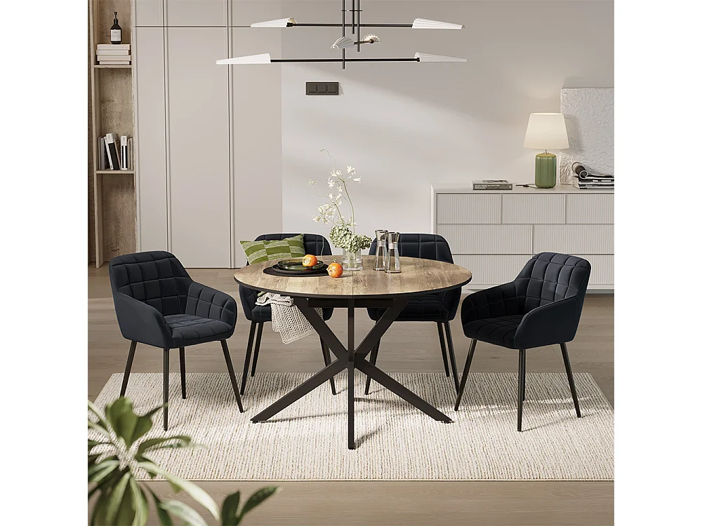 Dining table set rustic oak/black 120x120x76.5 loyd