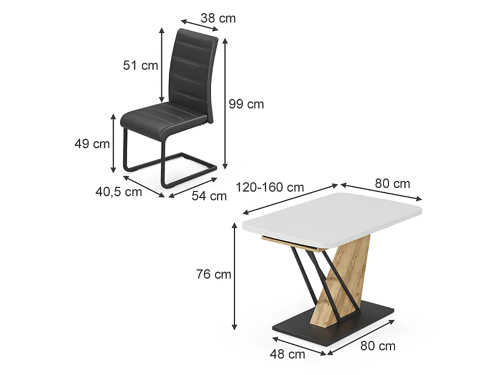 Ensemble de table à manger blanc/chêne de force doré 120x80x76 fenaro
