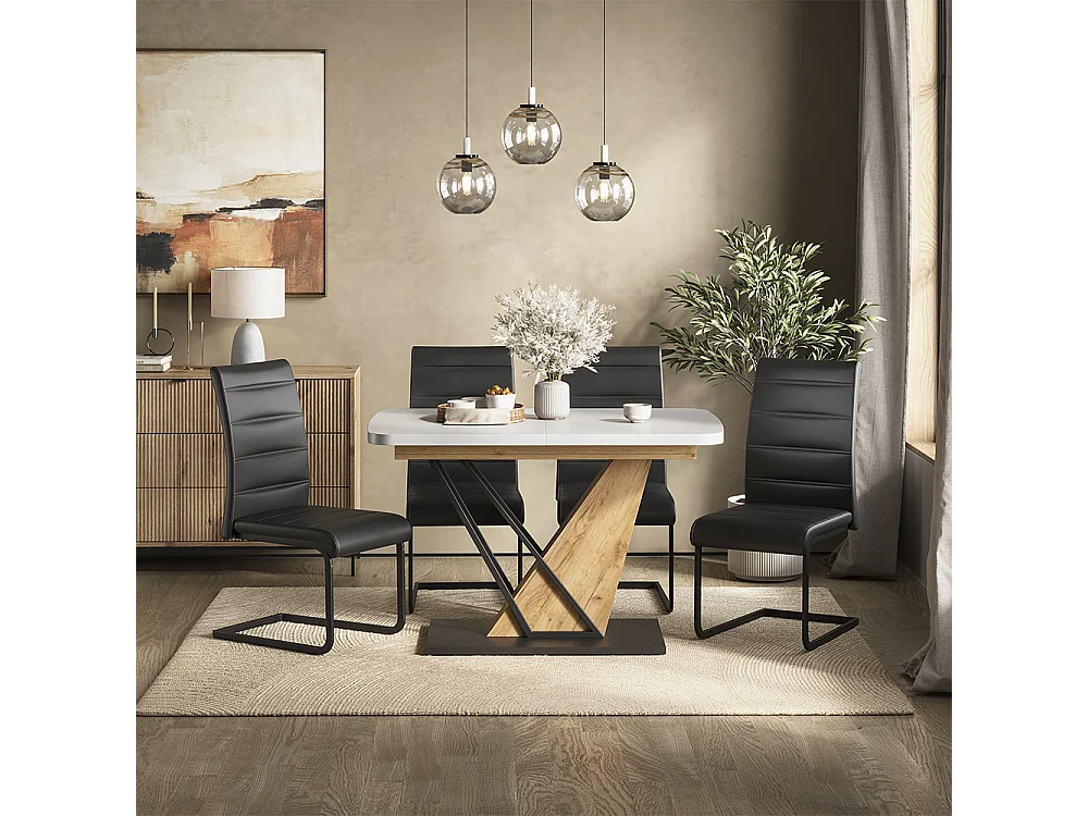 Ensemble de table à manger blanc/chêne de force doré 120x80x76 fenaro