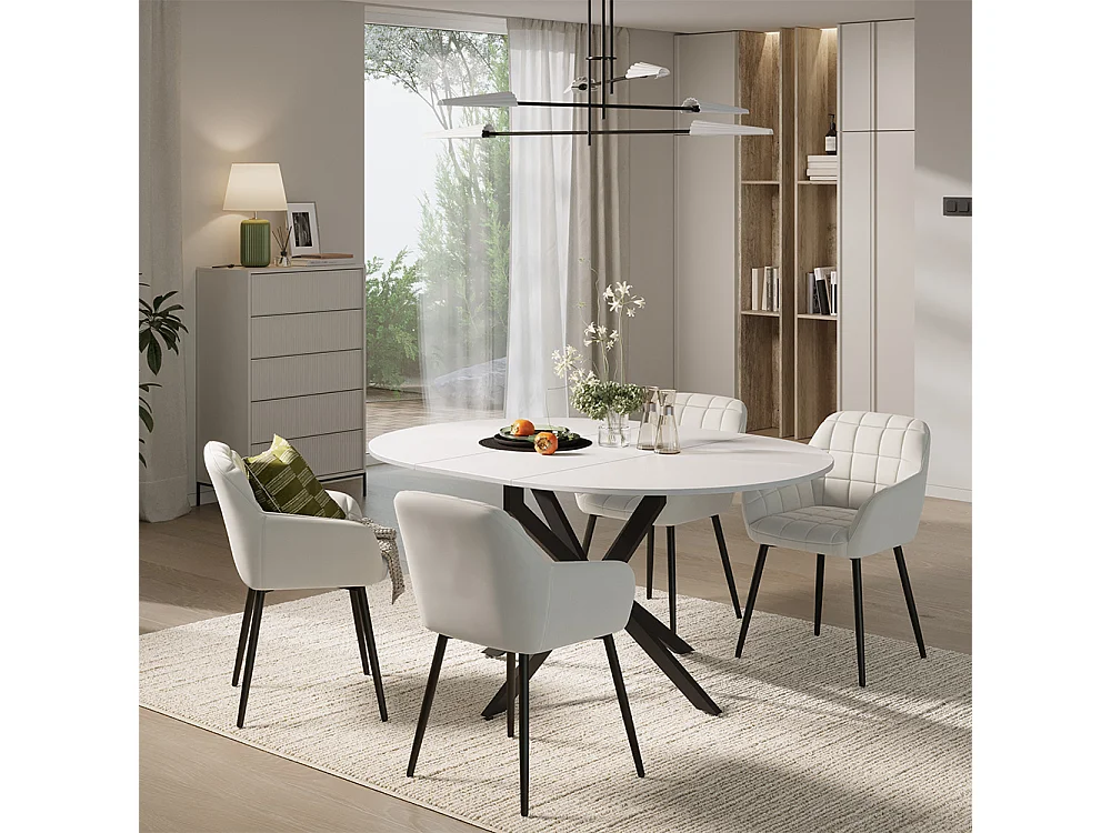 Dining table set white/black 120x120x76.5 loyd