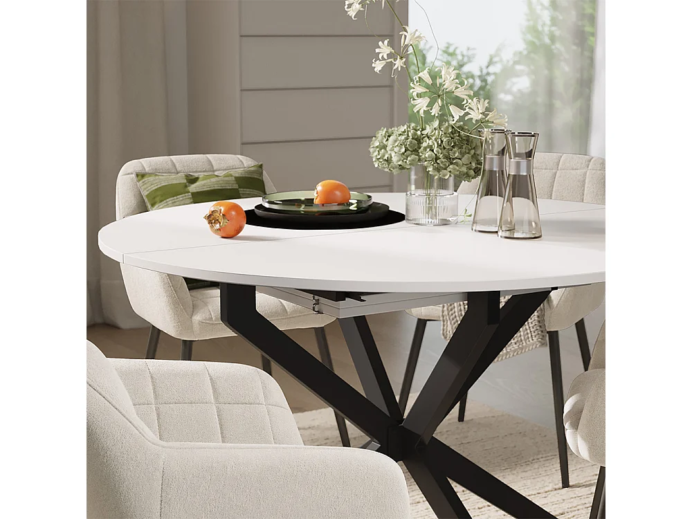 Dining table set white/black 120x120x76.5 loyd