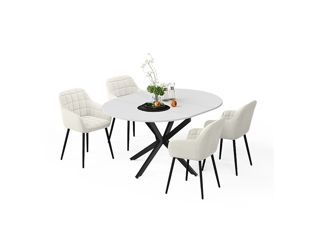 Dining table set white/black 120x120x76.5 loyd
