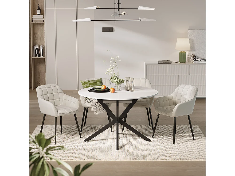 Dining table set white/black 120x120x76.5 loyd