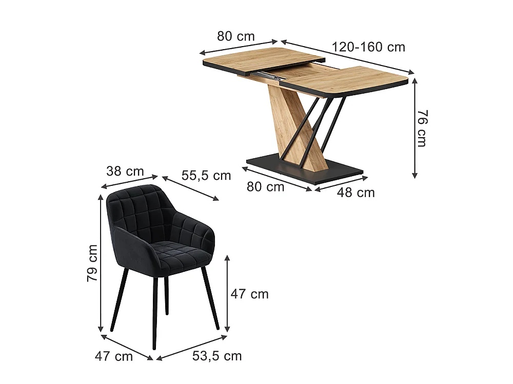 Dining table set goldkraft oak 120x80x77.4 fenaro