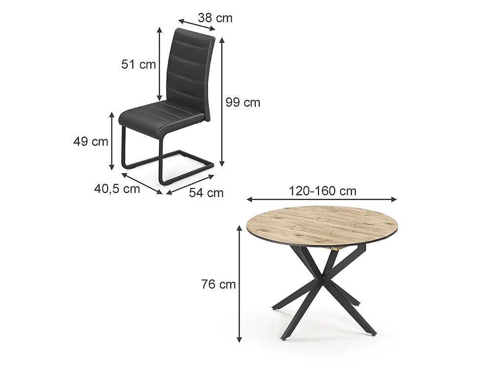 Eettafel set eiken rustiek/zwart 120x120x76.5 loyd