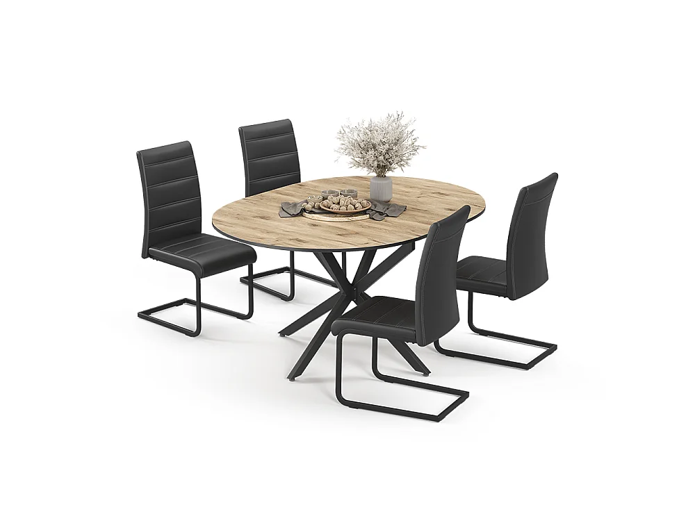 Eettafel set eiken rustiek/zwart 120x120x76.5 loyd