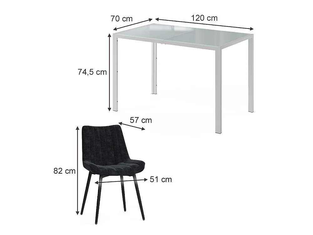 Ensemble de table à manger blanc 120x70x74.5 grand