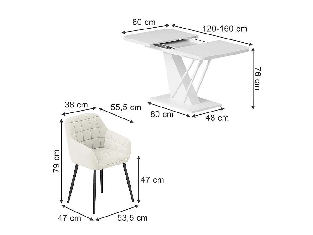 Ensemble de table à manger blanc 120x80x76 fenaro