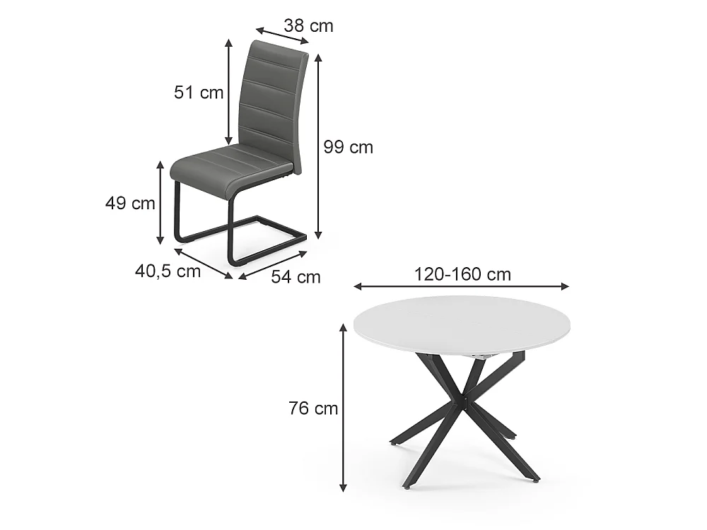 Ensemble de table à manger blanc/noir 120x120x76.5 loyd