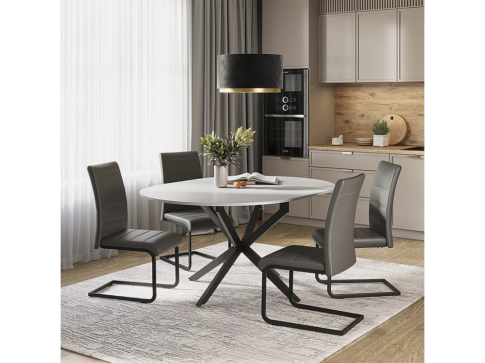 Ensemble de table à manger blanc/noir 120x120x76.5 loyd