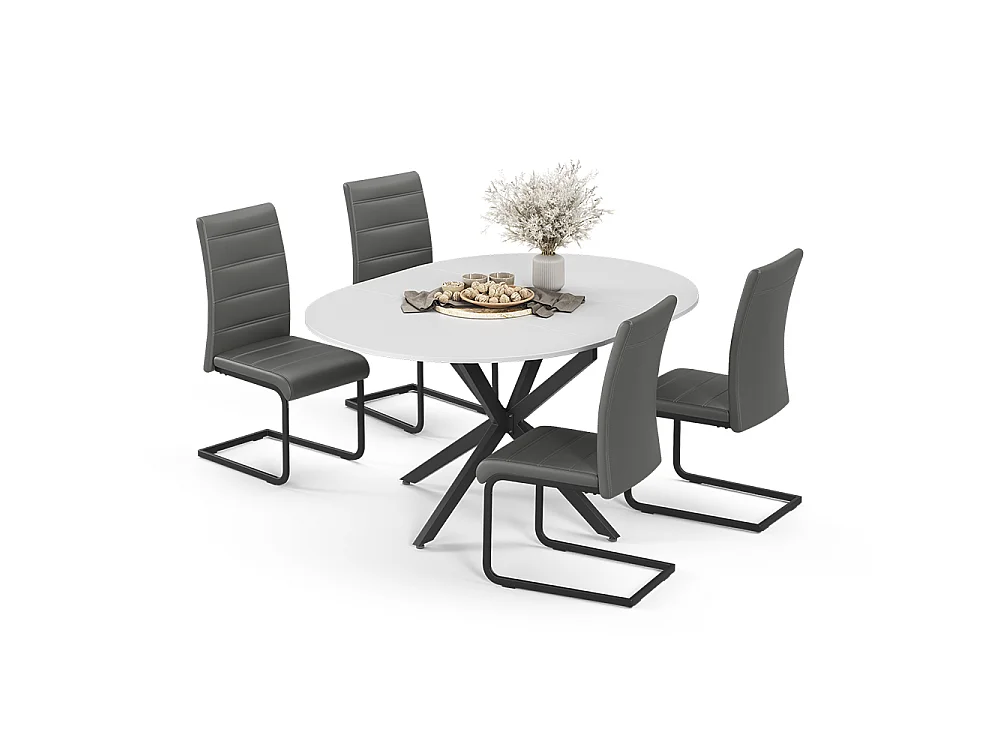 Ensemble de table à manger blanc/noir 120x120x76.5 loyd